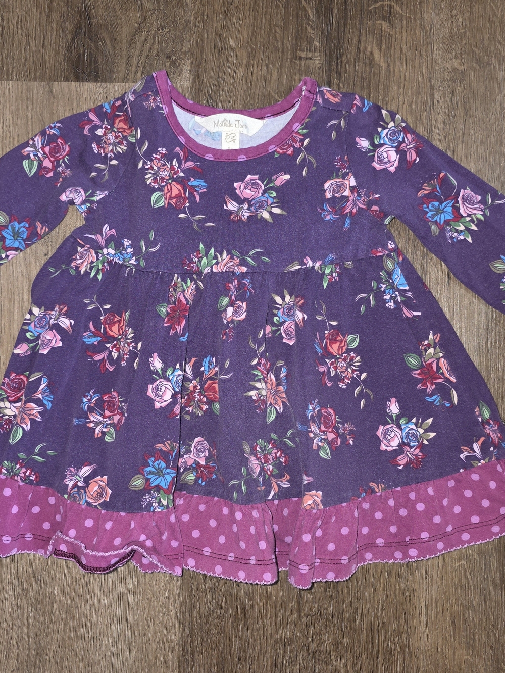 Matilda Jane Purple Floral Ruffled Hem Dress with Pink Trim